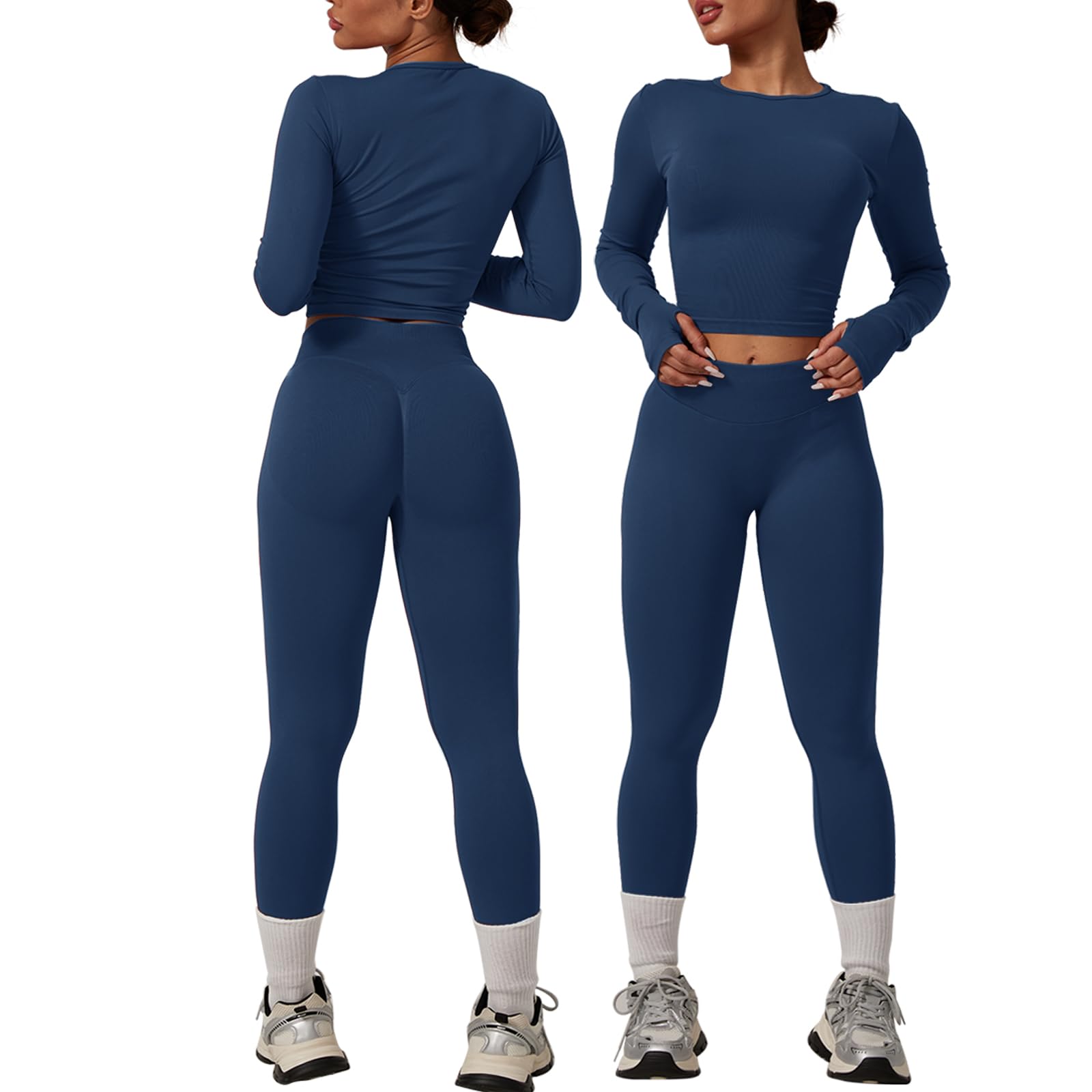 Set da palestra da donna, set da 2 pezzi, set da allenamento, a maniche lunghe, top da palestra, leggings per yoga e attività sportive