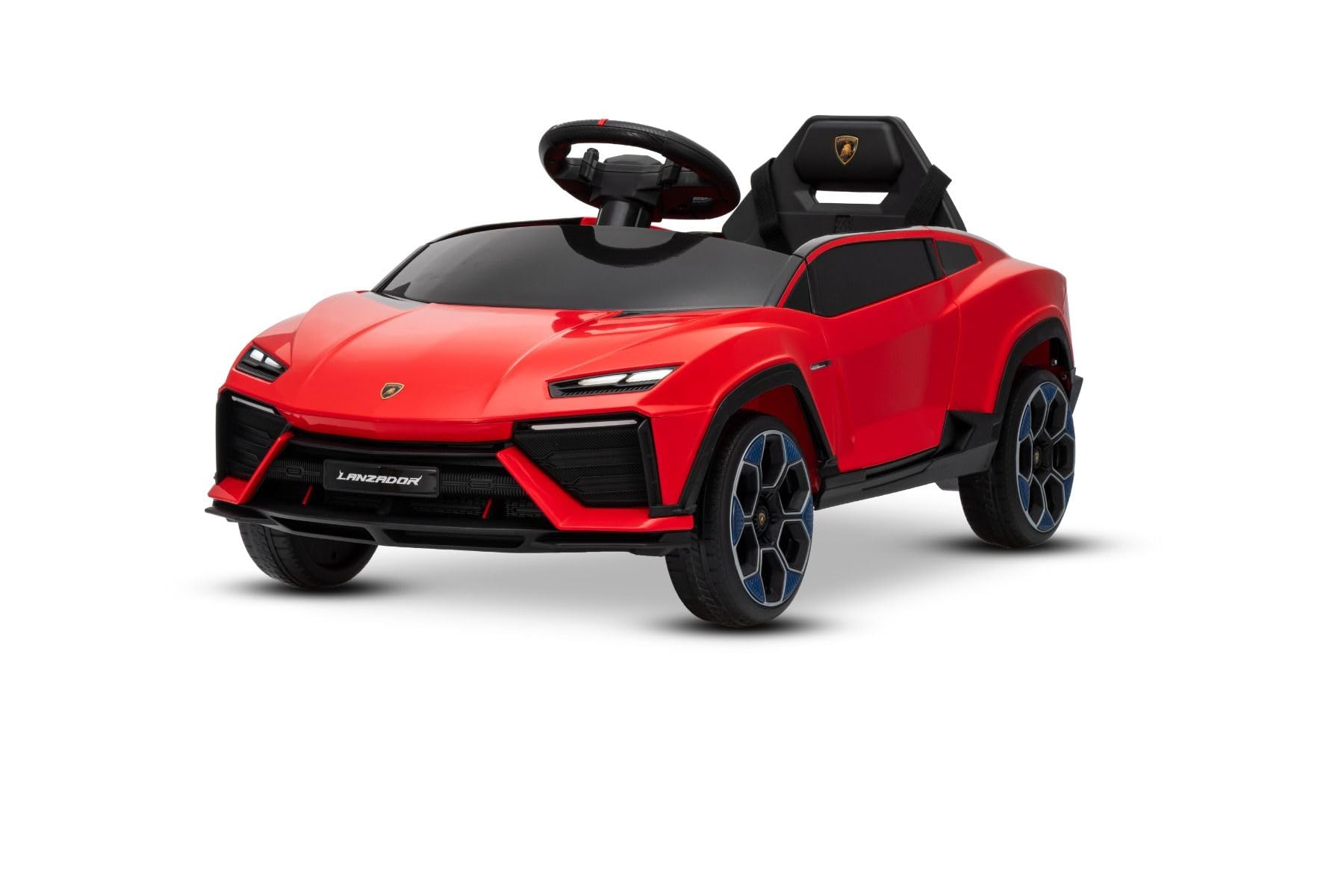 Lamborghini Lanzador elektryczny Ride-on Auto 12 V z napędem na tylne koła, licencjonowany (jednoosobowy), czerwony, bateria litowa, oświetlenie LED, szerokie siedzisko, pilot zdalnego sterowania 2,4