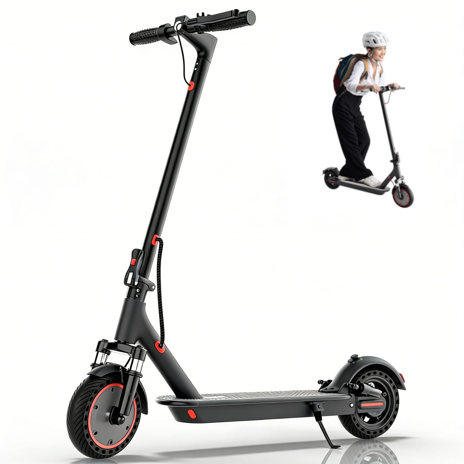 Adults Electric Scooter Dual Suspension, 8.5"/10" Solid Tires, 350W/500W Motor, 19/22MPH, 15/23 Miles Long Range, APP Control, Foldable E Scooter with