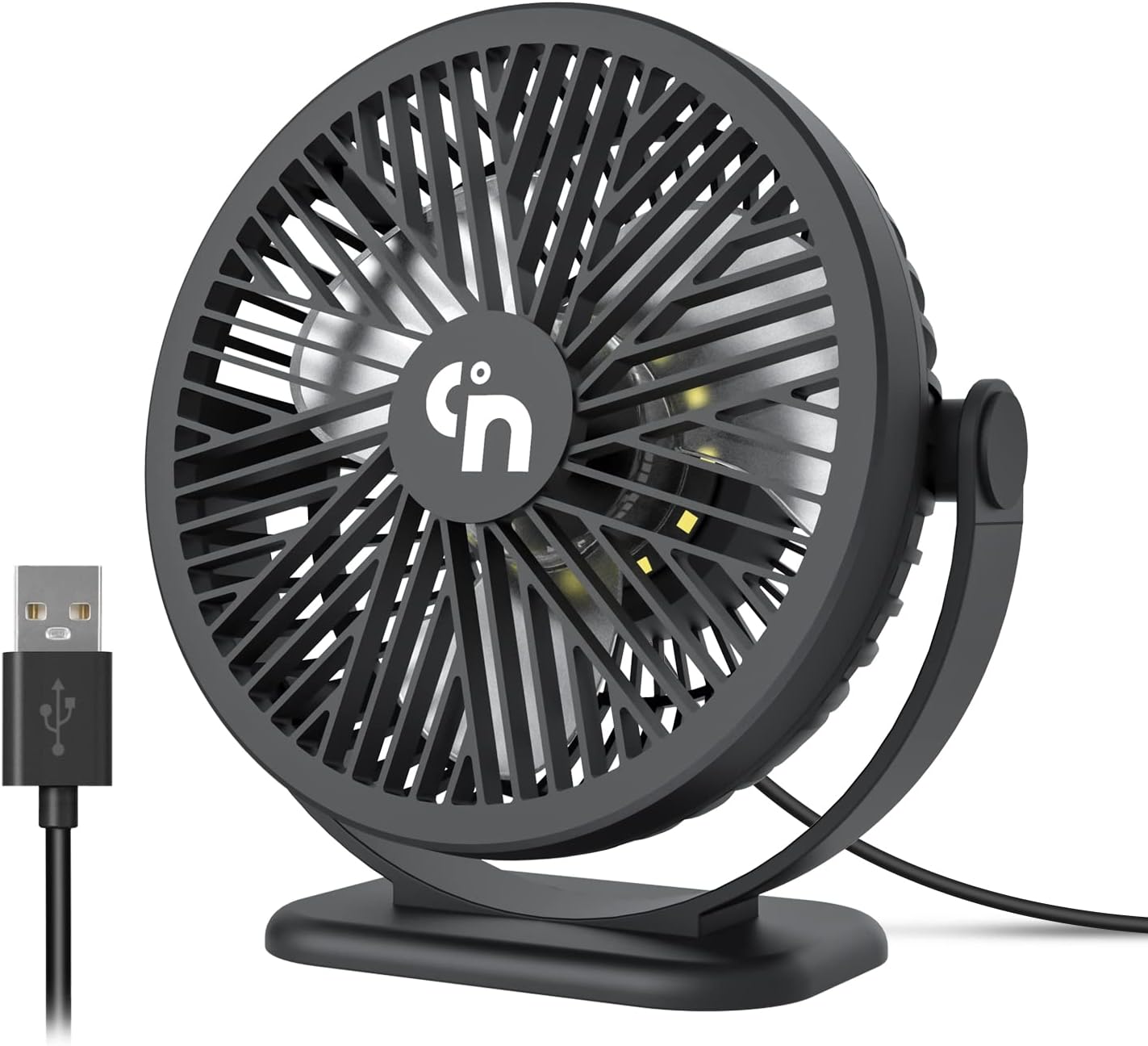 WiHoo Ventiladores de escritorio USB pequeños y silenciosos, mini ventilador de enfriamiento de escritorio de 3 velocidades con luces LED nocturnas,