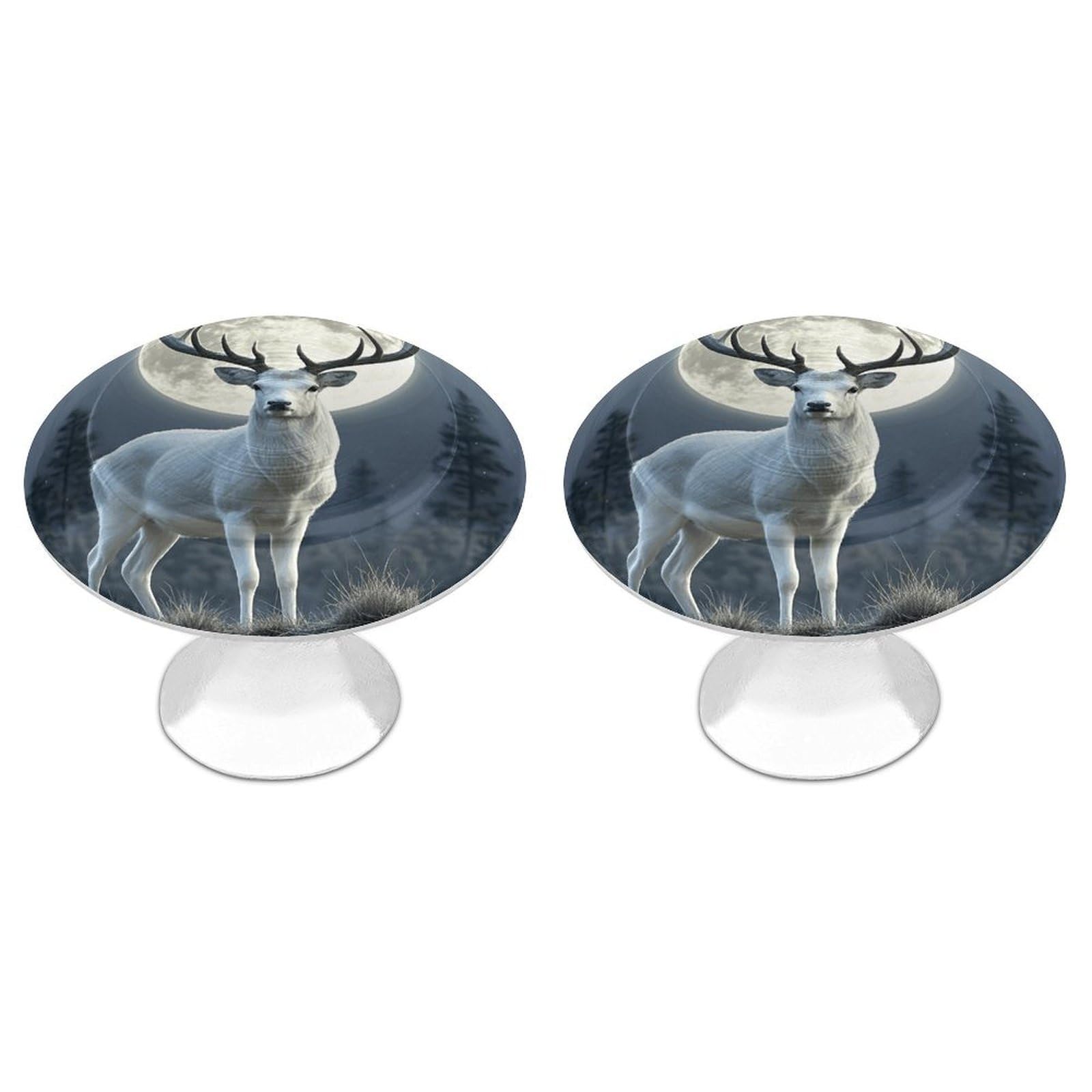FekiLoot Moonlight Deer Cabinet Knobs 2 Pack Stainless Steel Round Dresser Drawer Knobs Kitchen Drawer Hardware Dresser Knob Closet Door Pulls Cabinet Handles for Cupboard Drawer Pulls