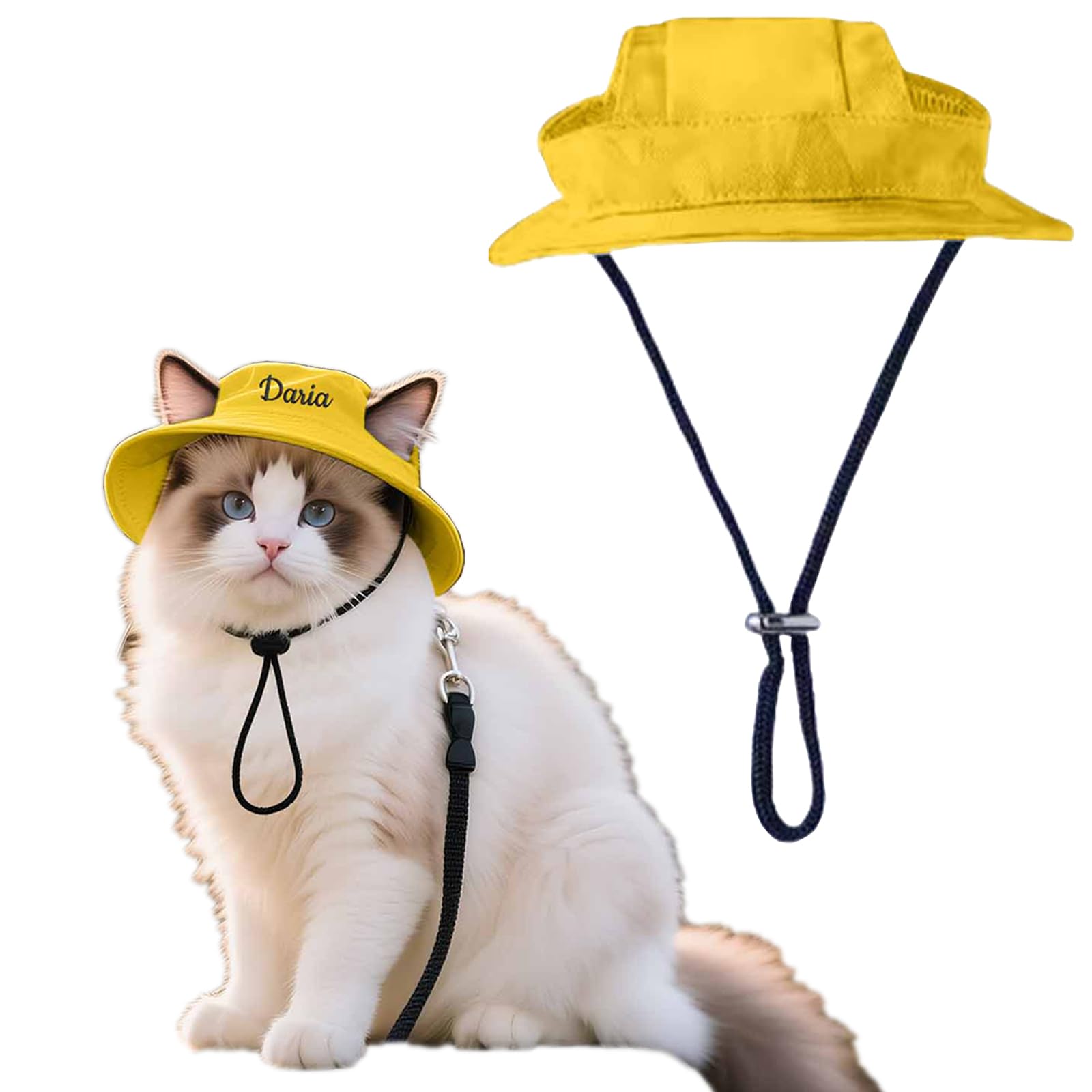 Personalised Dog Sun Hat With Custom Embroidery Name - Uv Protection Visor Cap For Small Dogs & Cats - Adjustable Summer Sun Hat In Blue/Yellow, Sizes S/M/L (Yellow, M)