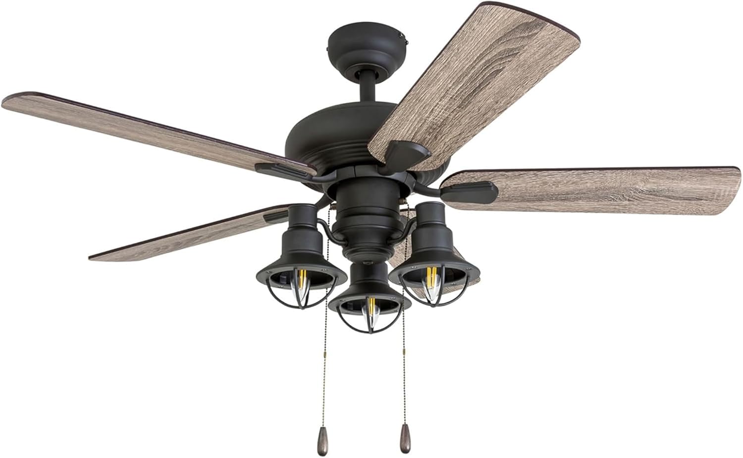 Prominence Home Piercy Farmhouse LED Ceiling Fan with Light, Pull Chain, 3 Mounting Options, 5 Dual Finish Blades and Reversible Motor, 42"