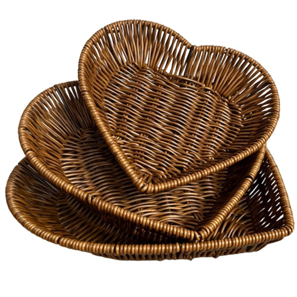 Hndhbfgrt Heart-Shaped Woven Storage Basket, Bread and Fruit Display Basket for Restaurants, Simulated Rattan Desktop Organizer Container