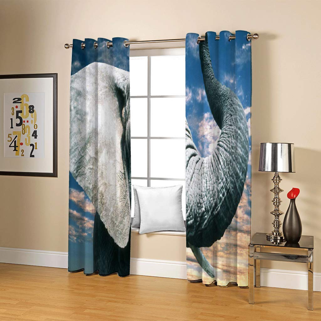 Gardinen Blickdicht Vorhänge 2er Set mit Ösen und Raffhalter, Morbuy 3D Drucken Modern Verdunkelungs Thermo Vorhänge-Set für Wohnzimmer Schlafzimmer Kinderzimmer (140x245cm *2,Graues Mammut)