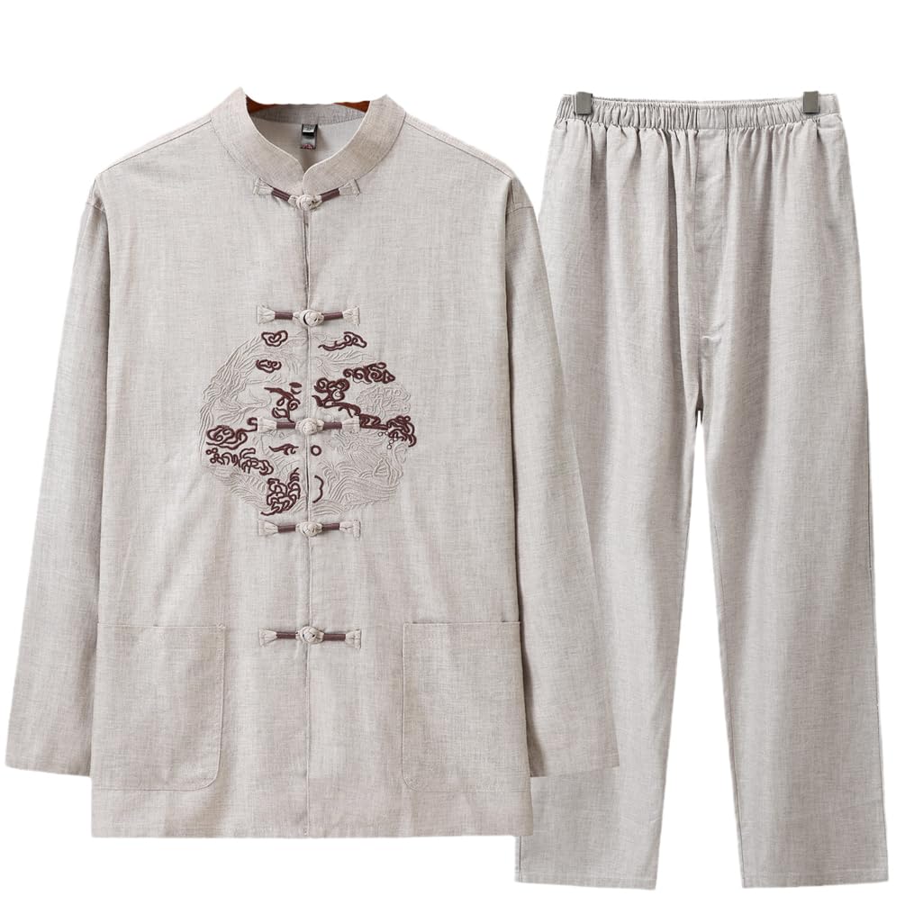 cotzfoz Autumn Long Sleeved Tang Suit Middle Aged Elderly Father Grandpa Men's Kung Fu Tai Chi Martial Arts Suits