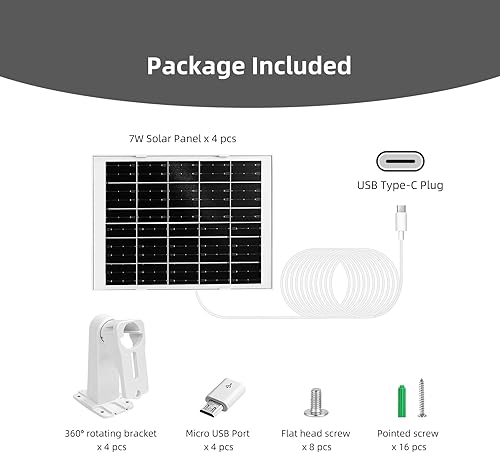 Miniatura 6 de Paquete de 4 cargadores de panel solar para cámara de 7 W compatibles con eufy SoloCam E20E40L20L40S40, eufyCam 33C, cargador solar de cámara 4G LTE
