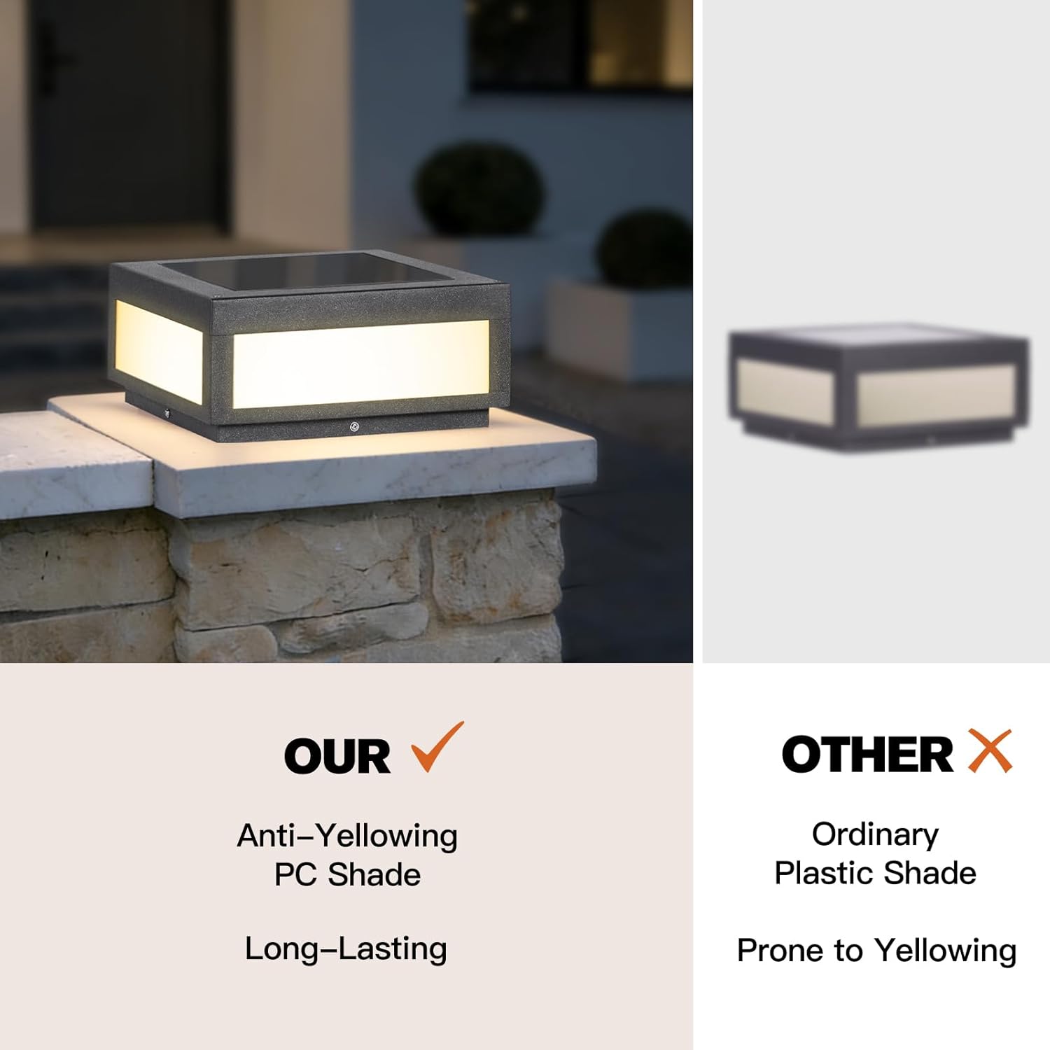 11.81" Solar Post Lights, IP54 Waterproof Solar Pillar Lights Outdoor, 3000K LED Outdoor Lamp Post Light, Dusk to Dawn Column Lighting for Posts Fence Outside Entrance Yard Driveway