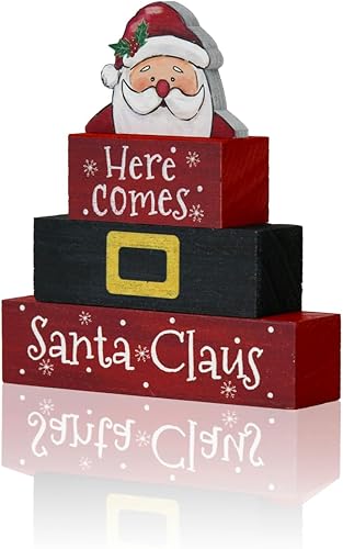 Sonrisa 4 carteles de Navidad, decoración de mesa de madera, muñeco de nieve aquí viene Papá Noel, adornos para el hogar, estante de mantel y