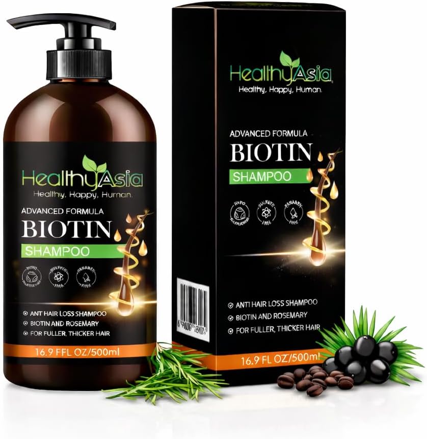 Black Label Biotin Hair Growth Shampoo for Thicker Fuller Hair, Advanced Formula with Rosemary & Argan Oil, Volumizing Cleanser for Men and Women, Color Safe, 16.9 fl oz (500ml)