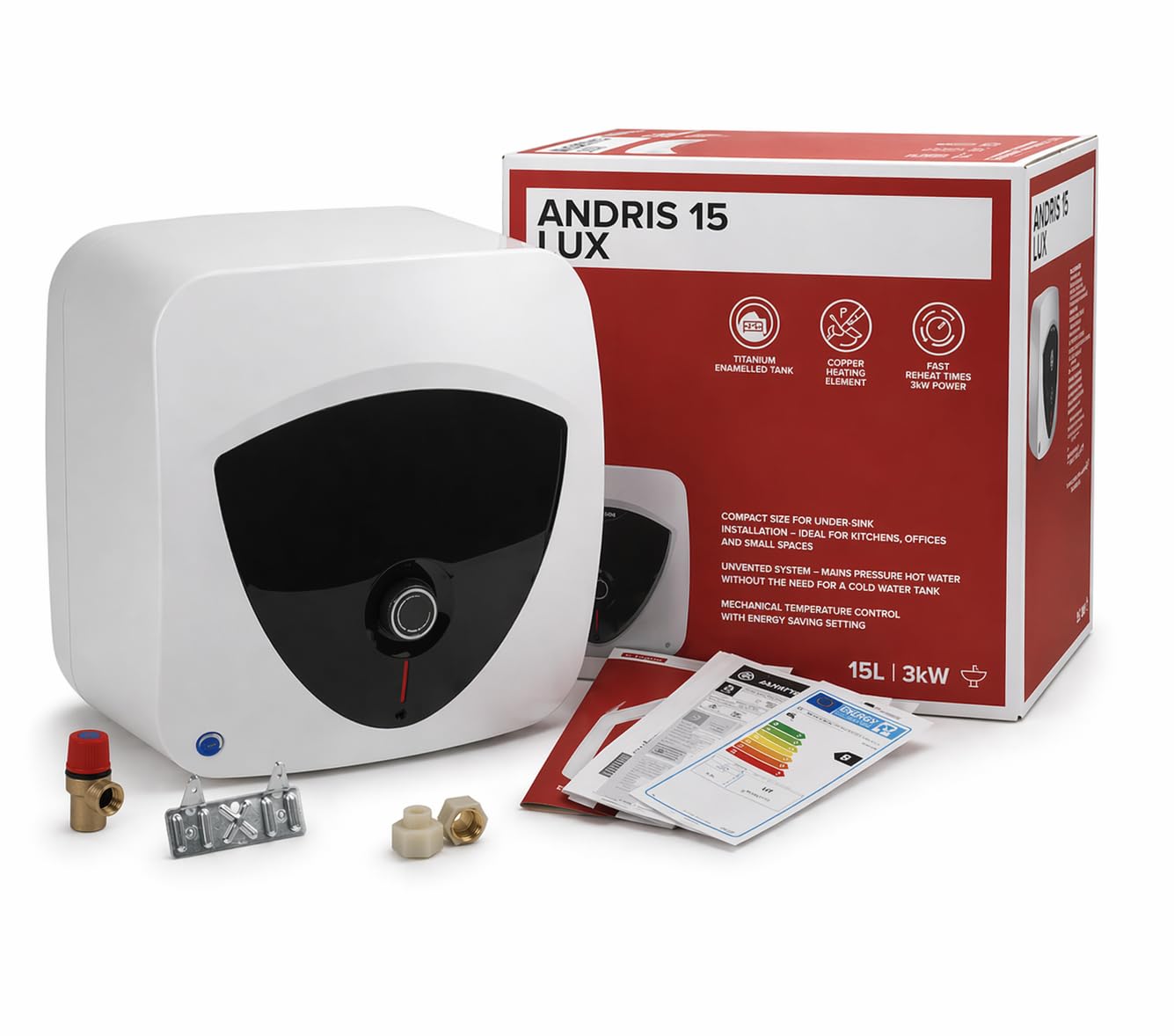 Hanicks White Electric Water Heater 15L Under Sink 3Kw Unvented Storage Tank, Compatible With Ariston Andris Lux 3100309 Fast Heat Compact Hot Water Unit –