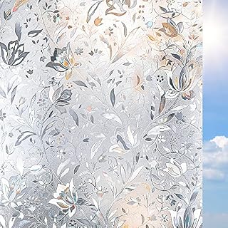 Privacy Window Film Self-adhesive Privacy Film Opaque No Glue Anti UV Decorative Stain Glass Film Window Covering Frosted Window Film Tulip (90x400cm)
