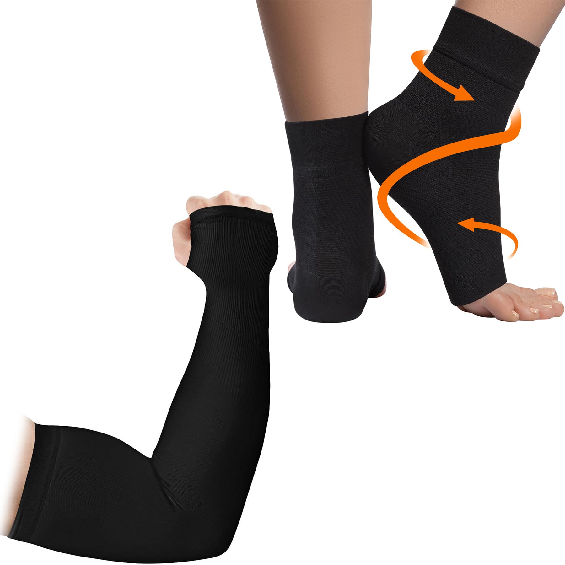 KEMFORDAnkle Compression Sleeve, Plantar Fasciitis Braces and Arm Sleeves for Men and Women - Bundle