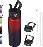 Vista 81 de BJPKPK - Botellas de agua aisladas con tapa con popote, botella grande de metal de 32 onzas con 3 tapas, termo reutilizable sin fugas y sin BPA