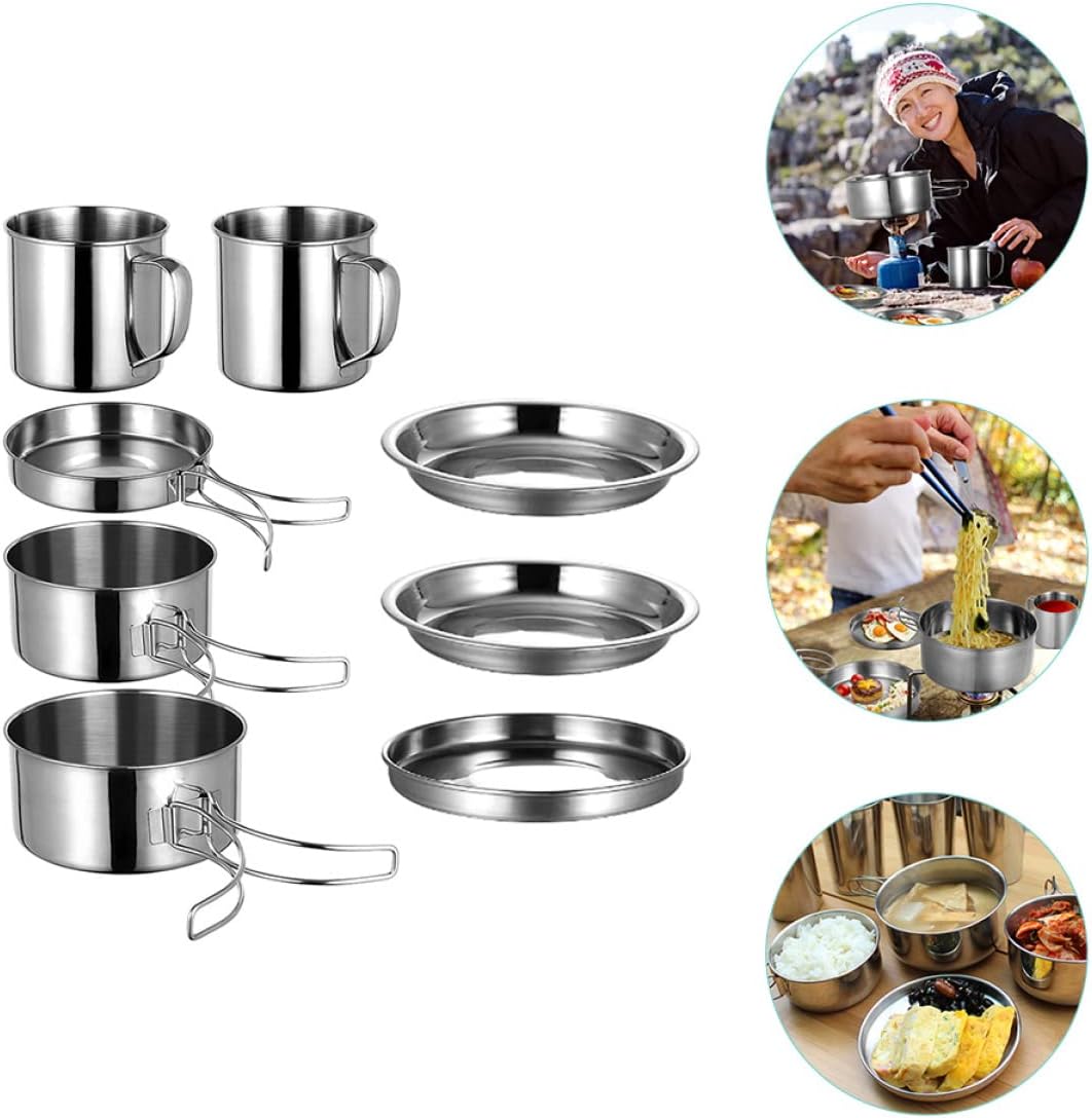 Pan/Pot Lid,Glass Lid/Cover,1 Set Camping Cookware Kit Stainless Steel Camping Cooking Set Lightweight Pots and Pans Set Backpacking Gear for Camping Hiking Picnic Silver