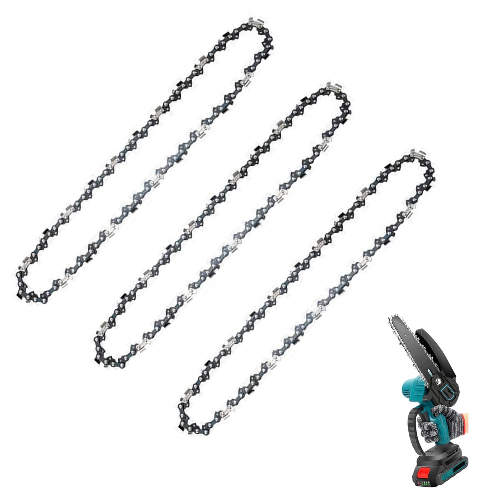 3PCS 12 Inch Chainsaw Chains, Mini Chainsaw Chain Replacement for Cordless Handheld Chainsaws, Low-Kickback Small Chainsaw Blade for Tree Trimming and Wood Cutting (45 Drive Links) (3 PCS 12In)