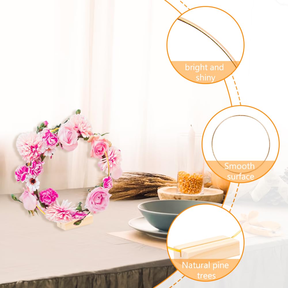 Kit 8 Cerceaux Métal Doré 30cm Avec Supports Bois Et Bougies LED - Pour Centre De Table Mariage, Déco DIY
