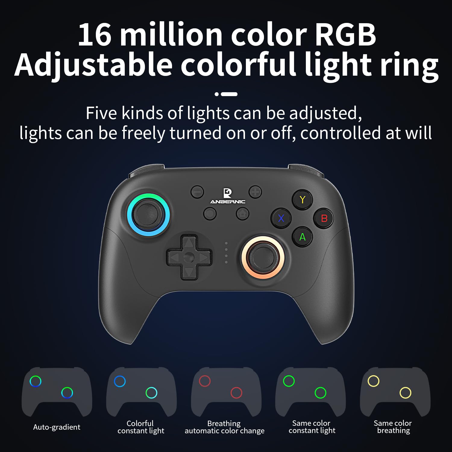 RG P01 Manette de jeu sans fil RG P01 Manette de jeu pour PC Plug and Play Manette de jeu avec effet Hall/déclencheurs Joystick RG P01 Manette de jeu Switch/PC/Steam/Android/iOS (Noir)