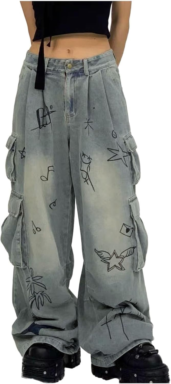Jeans for Women High Waist Baggy Wide Leg Denim Pants Fashion Teen Girls Y2k Streetwear Stretchy Loose Hiphop Clothes