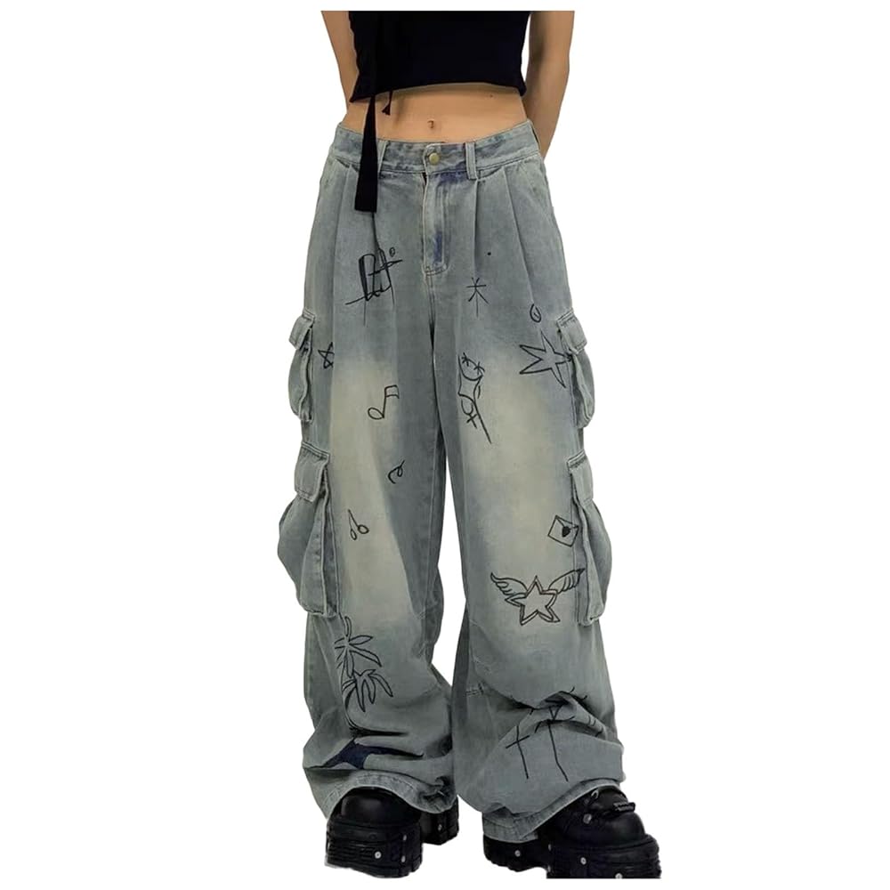 パンツ Takecare y2k print wide buggy denim Amazon.com: Teen Girls Baggy Y2k Jeans Low Waist Pattern