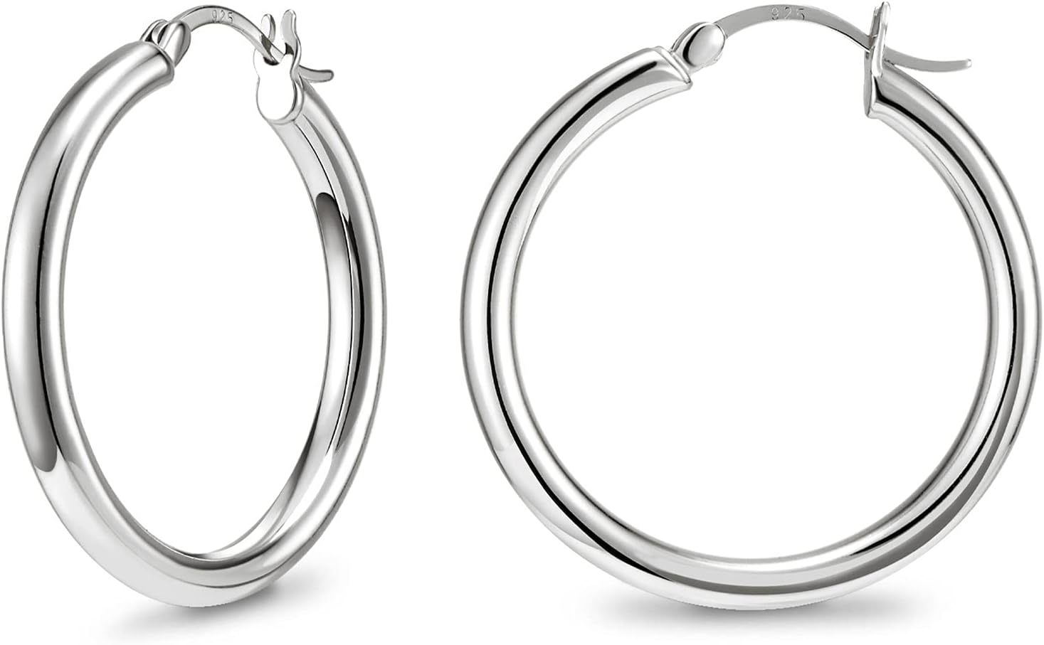 SWEETV 925 Sterling Silver Post Hoop Earrings-Chunky Huggie Earrings for Women, Diameter 25/30/40/50MM