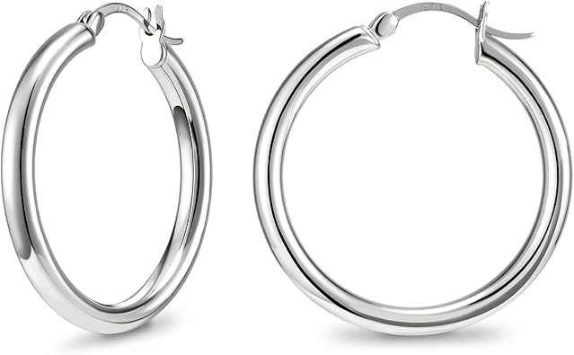 SWEETV 925 Sterling Silver Post Hoop Earrings-Chunky Huggie Earrings for Women, Diameter 25/30/40/50MM