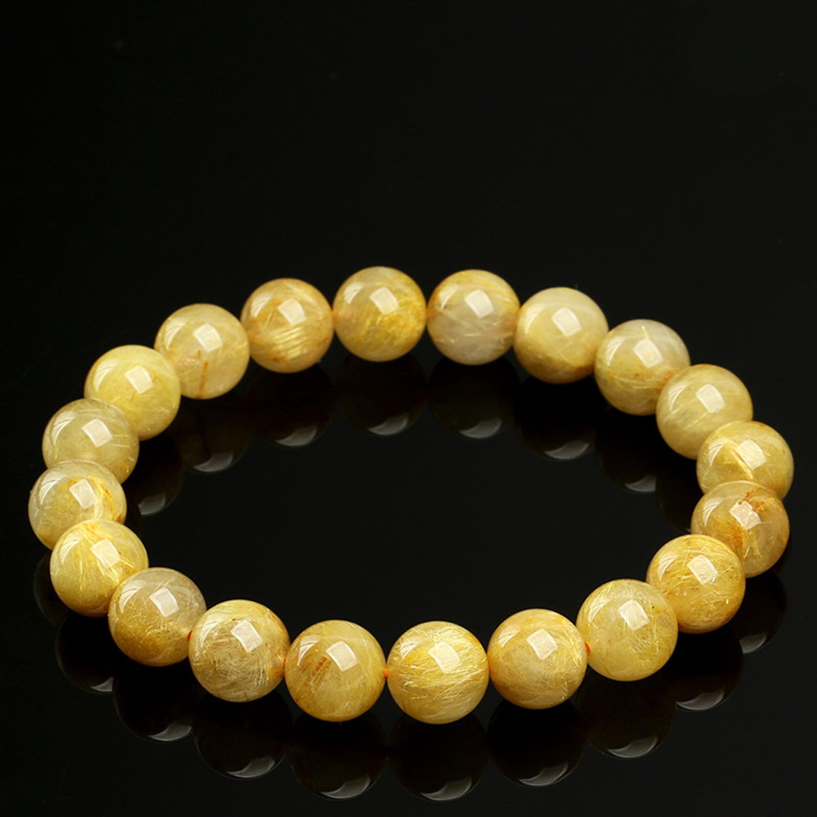 Bracciali quarzo con preziose rutilate dorate, bracciale elasticizzato | Bracciale unisex in cristallo di titanio citrino per portare ricchezza, successo, energia curativa