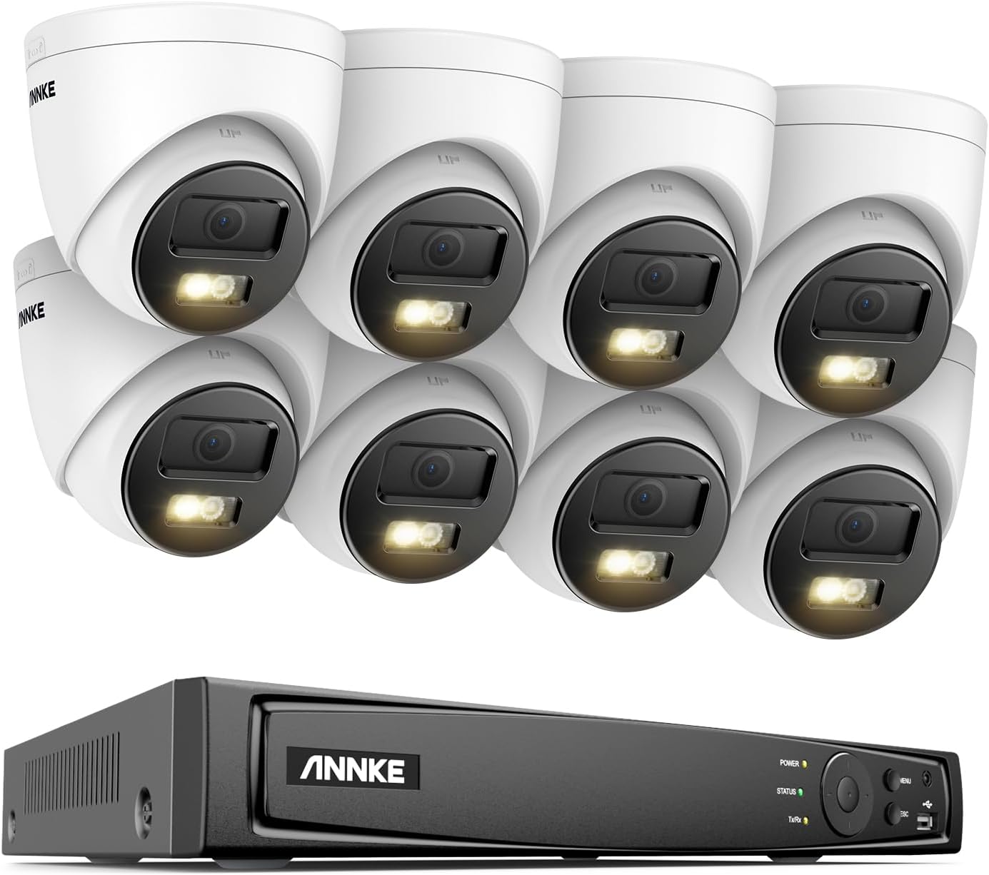 ANNKE 12MP Security Camera System, 8 Channel H.265+ 12MP NVR, 8X Wired PoE Turret Cams with Color Night Vision, AI Motion Detection, Built-in Mic, IP67, 100FT EXIR Night Vision with Smart IR, NO HDD