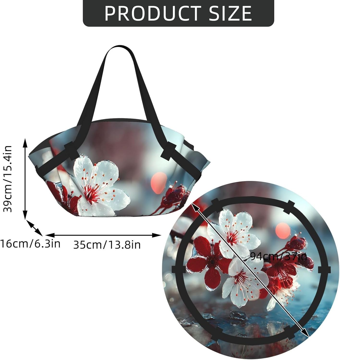 Foldable Camping Bag for Outdoor Picnic Beach Use Comfortable Light with Unique Exquisite Plum blossoms On The Ice Print