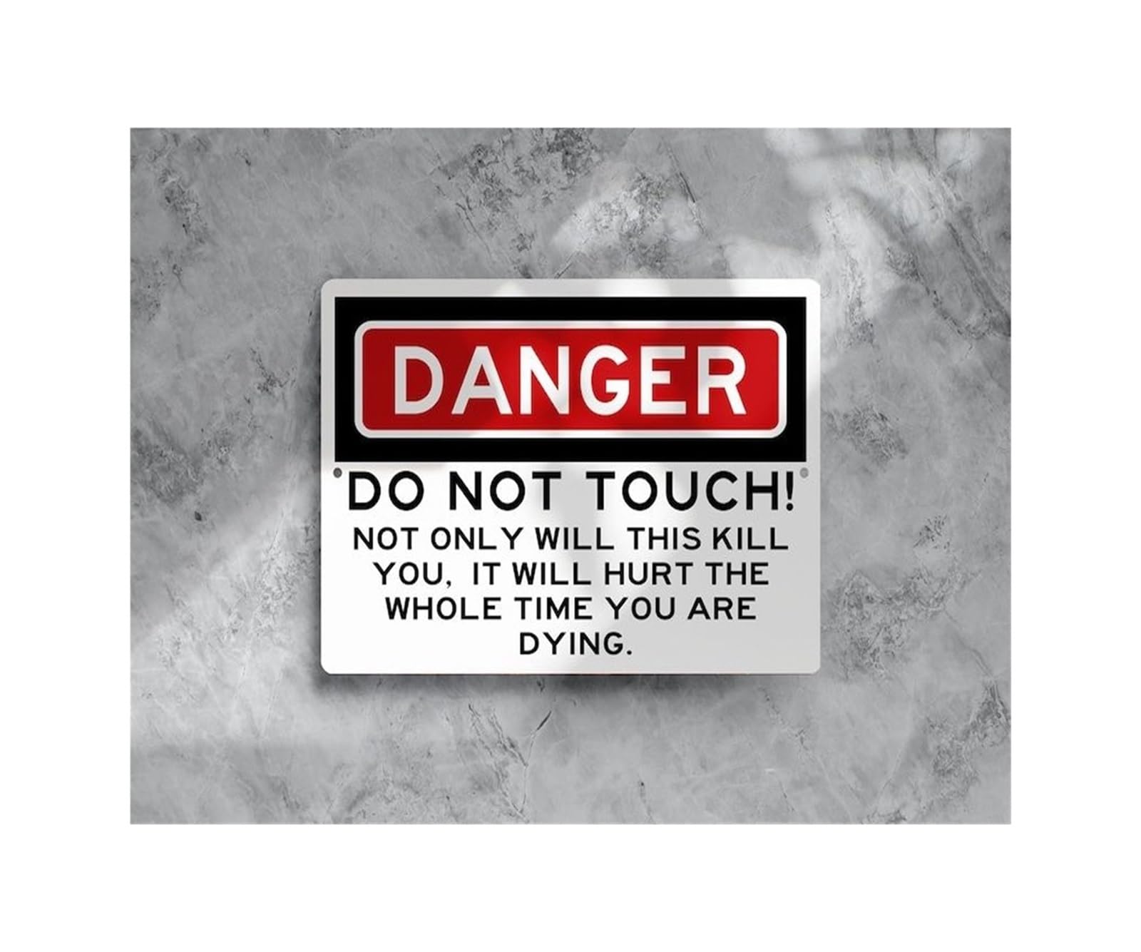 FNYUVNFAF Funny Warning Sign Metal Tin Sign Do Not Touch Sarcastic Exaggerated Danger Humor for Garage Workshop or Man Cave 8 X 12 in