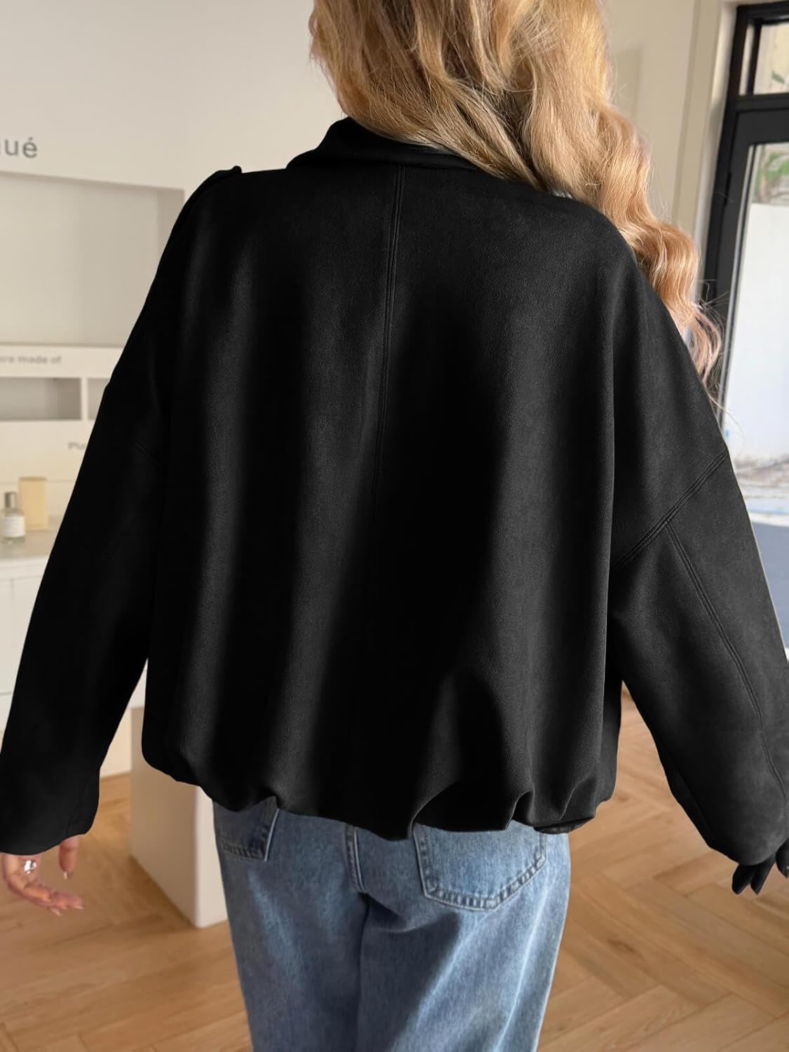 Cicy Bell Womens Faux Suede Bomber Jackets Oversized Cropped Zip Up Lapel Coats Fall Casual Outerwears - Image 5