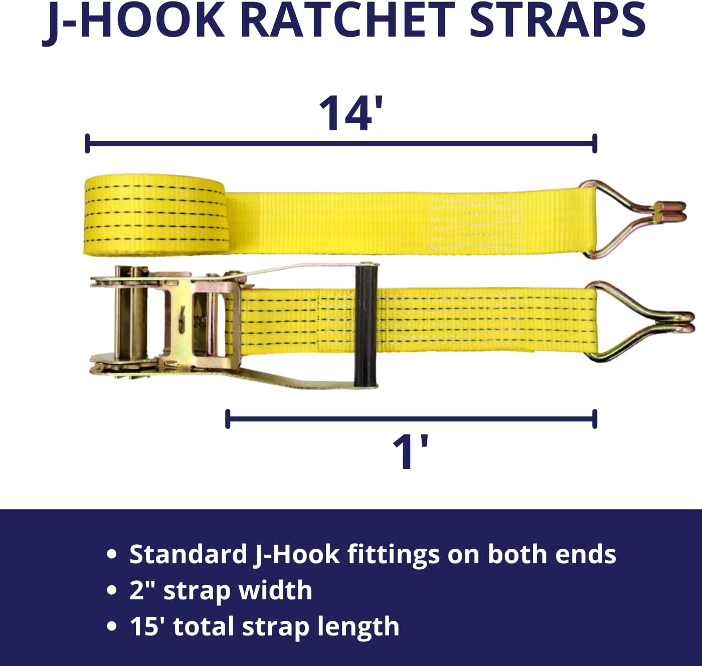 Cargo Control 6 Pack 2" x15' Ratchet Strap Tie Down 5000LB J Hook