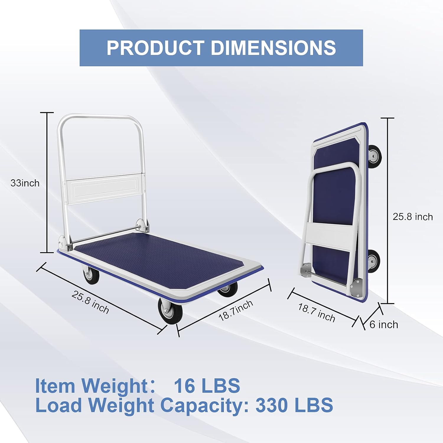 Push Cart Dolly 330lb, Moving Platform Hand Truck with 360 Degree Swivel Wheels,Folding Platform Cart Easy to Storage Blue : Industrial & Scientific