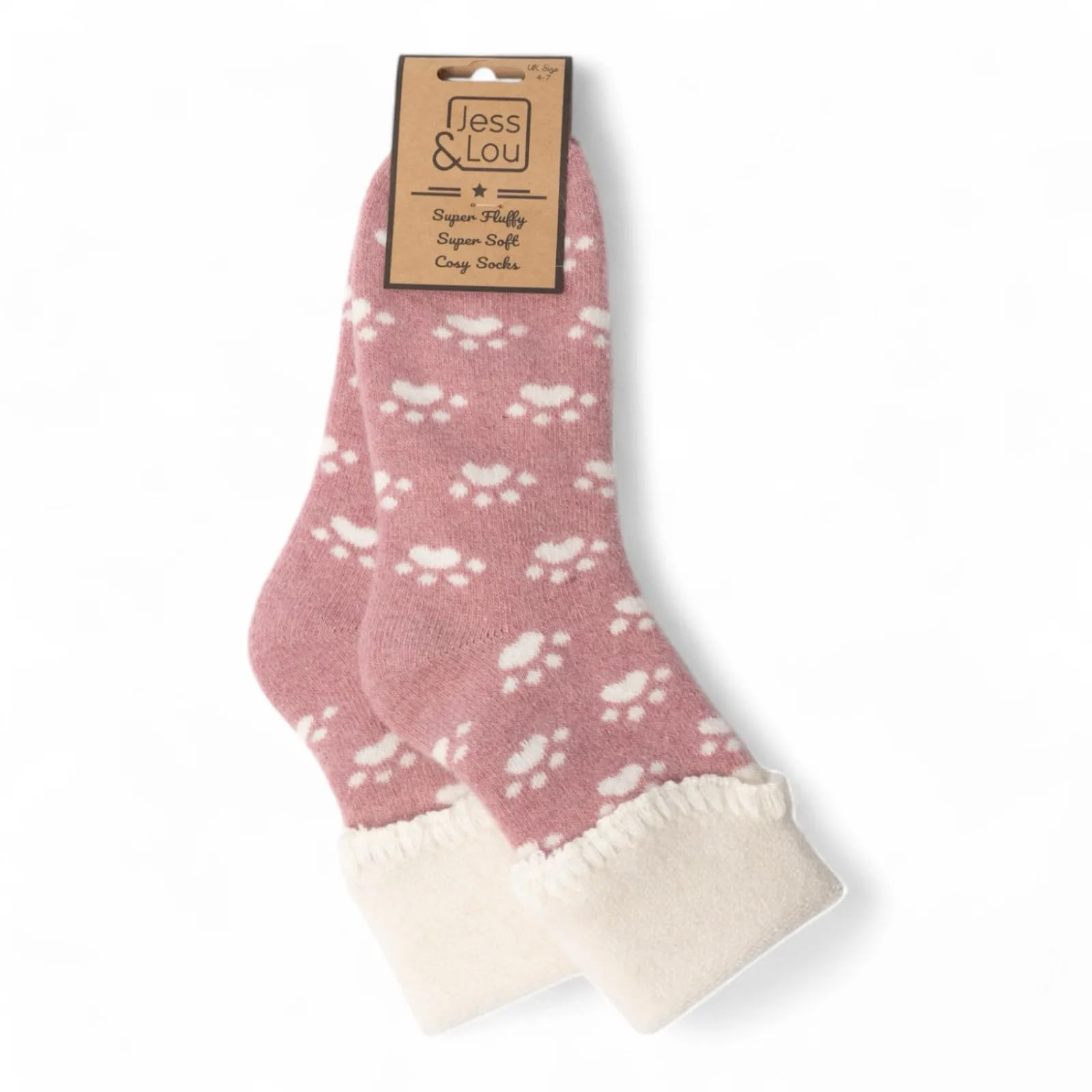 Jess & Lou Women's Socks - Super Cosy Cuff - Paws Pink