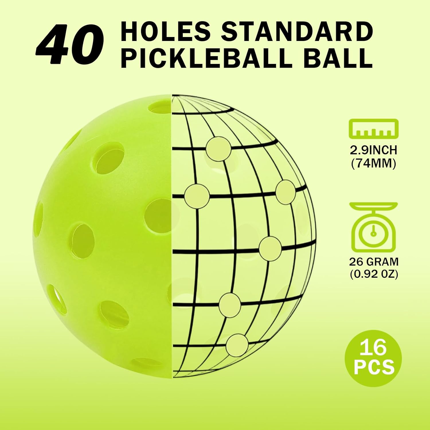 8/16 Pack Pickleball Balls with Mesh Bag - 40 Holes Outdoor/Indoor Pickle Balls with Superior Welding Design, Perfectly Balanced, High Bounce True Flight, High Visibility for Every Skill Level