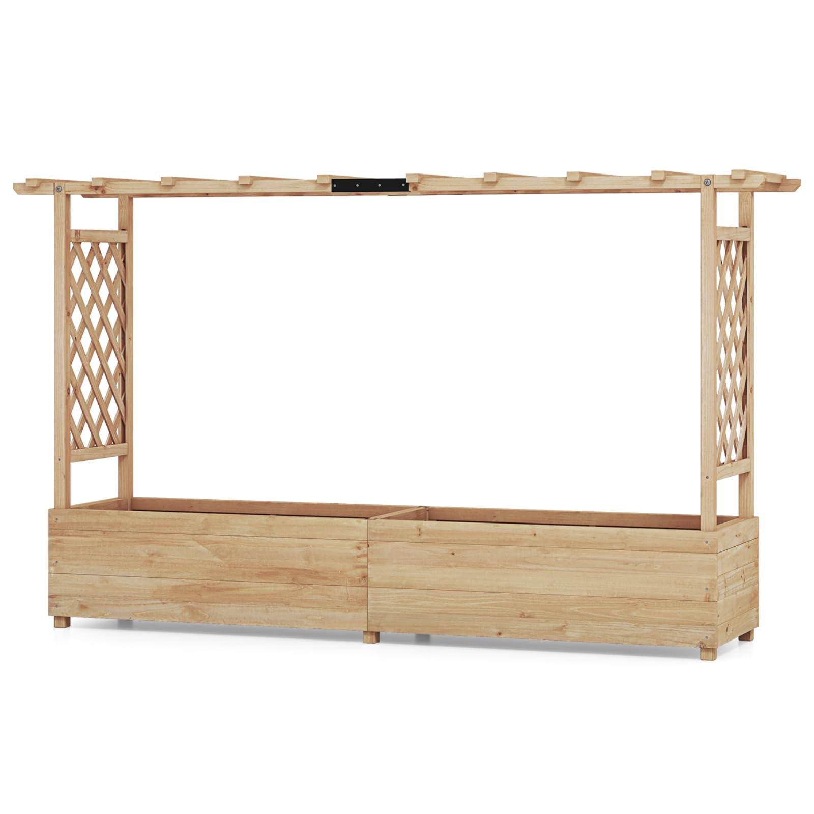TANGZON Raised Garden Bed with Arch Trellis, Freestanding Ground Garden Planter Box, Outdoor Vertical Trough Planter Container for Vine Climbing Plant Flower Herb (Natural, 200 x 44 x 114 cm) โ image 1
