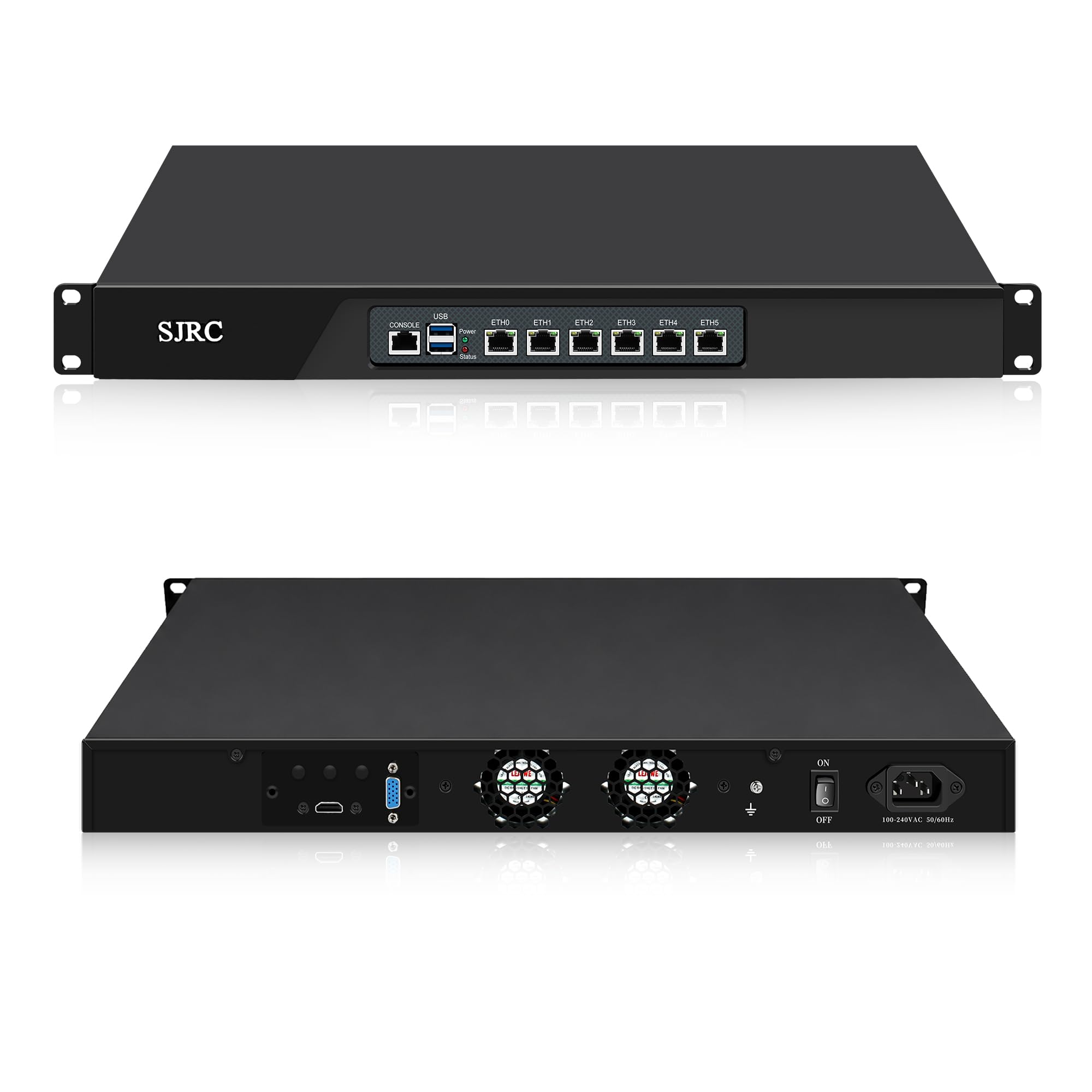 SJRC 1U N100 Firewall Appliance Mini PC, 19' Rackmount Hardware, 6 x i226-V 2.5GbE LAN, OPNsense Homelab Network Server Routing, DDR5 8GB RAM 128GB mSATA SSD, AES-NI, HD+VGA