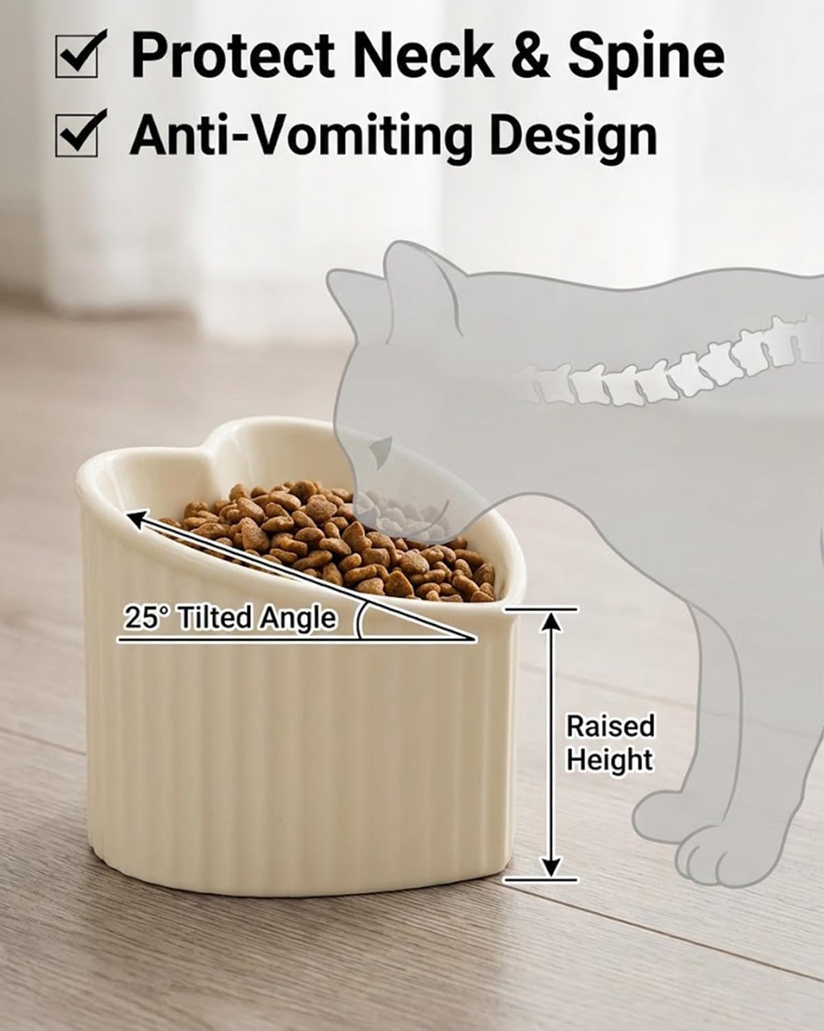 Ceramic Raised Cat Bowls, Elevated Cat Bowls Ceramic Cats Bowl Tilted Raised Cats Bowl for Food and Water Indoor Kitten and Small Dogs, Dishwasher and Microwave Safe