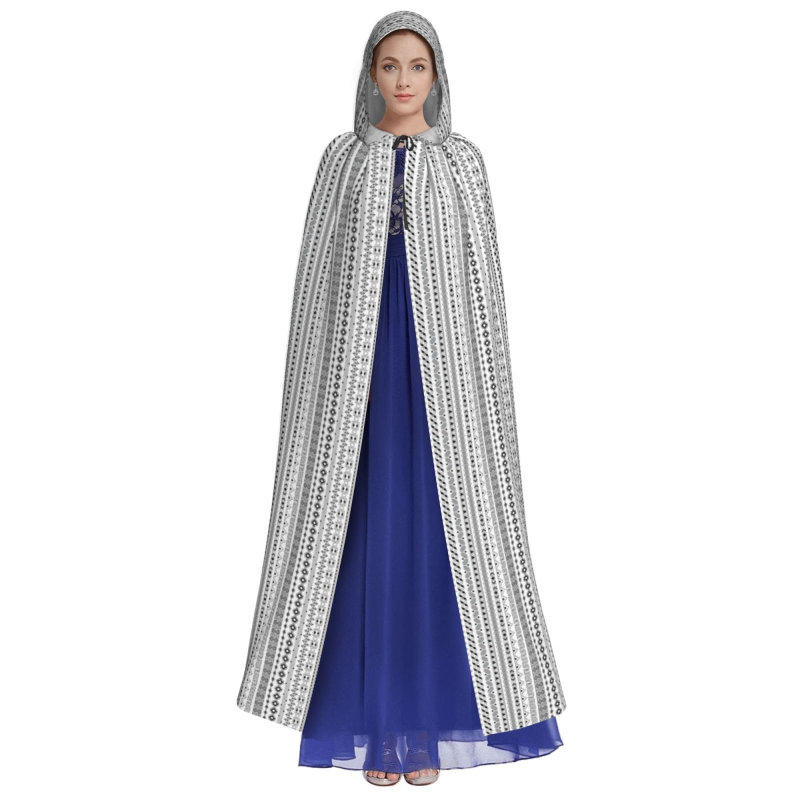 LIXLZH Boho Triangle Stripes Print Hooded Cloak Universal Adult Cape Witch Costume Halloween Costumes Carnival Cloak