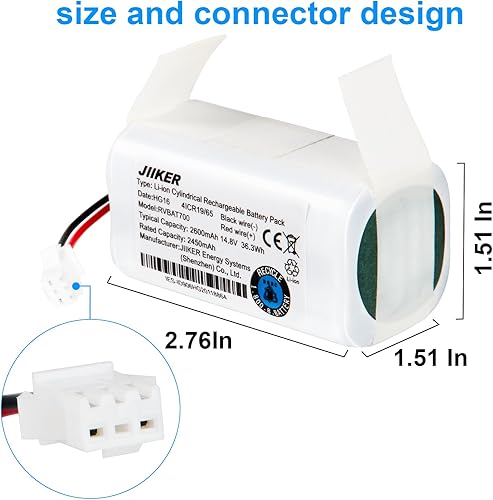 Miniatura 2 de JIIKER RVBAT700 - Batería de repuesto para robot aspirador Shark ION, batería recargable de iones de litio de 14.8 V 2600 mAh