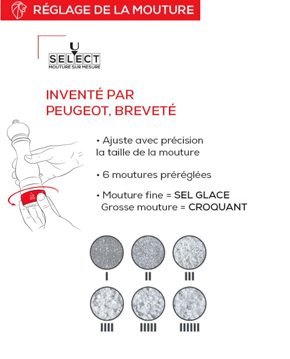 PEUGEOT - Moulin à Sel Paris u'Select 22 cm - 6 Réglages de Moutures - Innovation Sel Glace, Mécanisme Zirlion - En Bois Labellisé PEFC - Fabrication Française - Coloris Laqué Ivoire