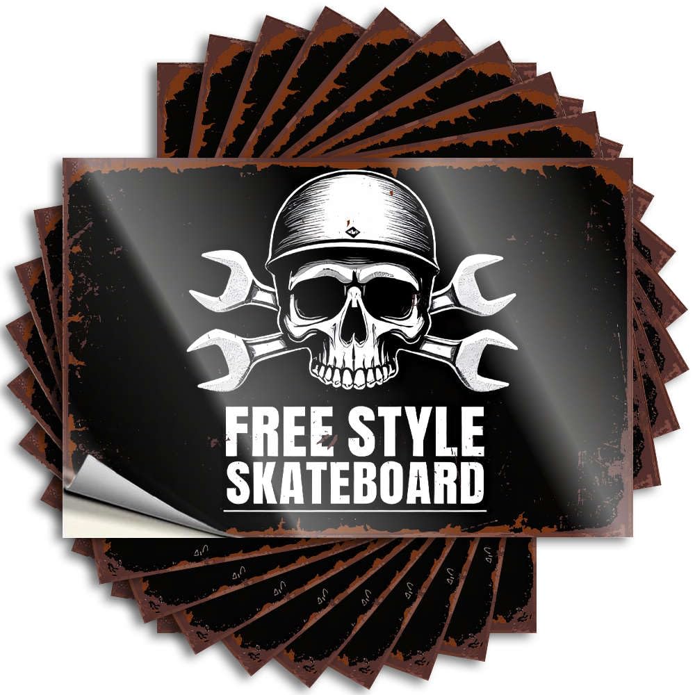 Fzfn Girls Colour Saying Plain | Southern Hard Skull With Wrenches And Free Style Skateboard Text. For Math(6X9cm)