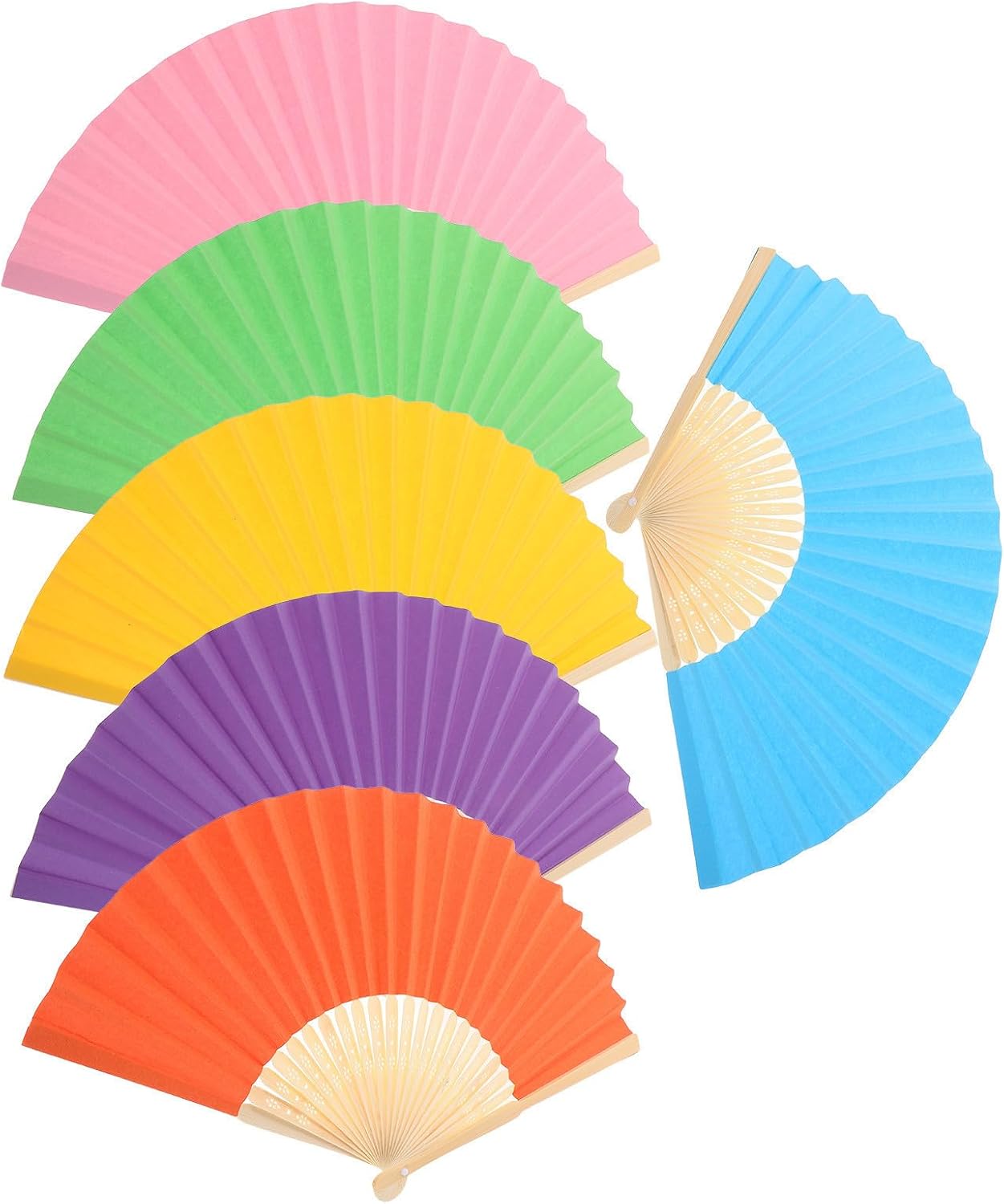 FELTECHELECTR 6pcs Colorful Folding Handheld Paper Fans for Lightweight Paper and Craft Kits Suitable for Preschool Art Supplies and Outdoor Play