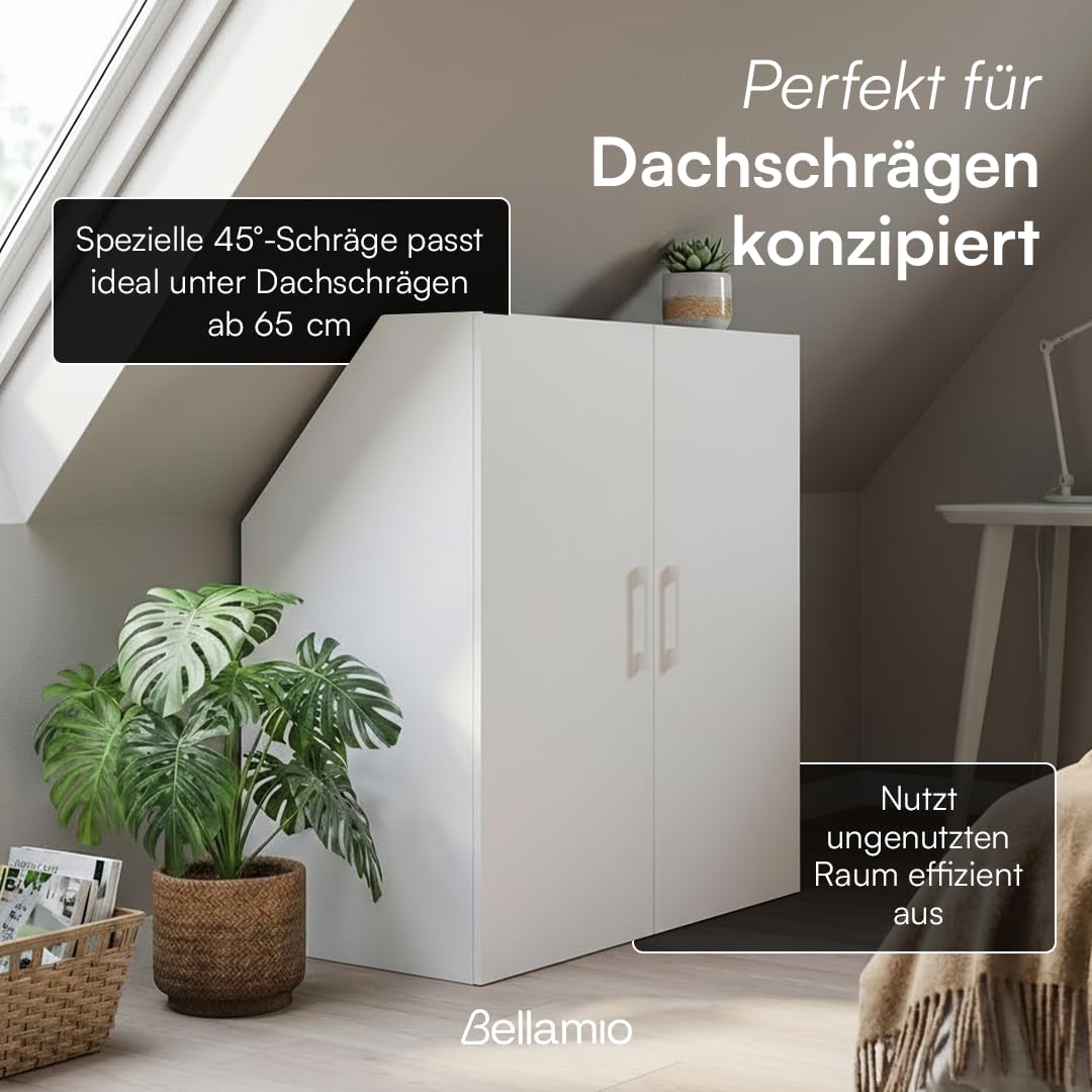 Bellamio Aland Dachschräge Regal weiß 100x90x52 HxBxT Schrank 2 Türen 3 Fächer Bücherregal Kleiderschrank