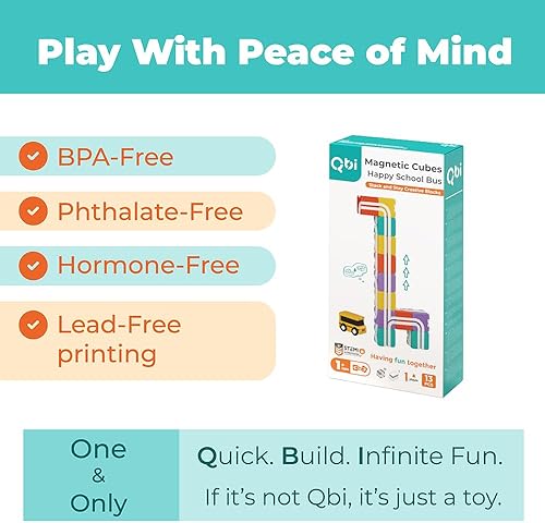Miniatura 5 de QBI Bloques magnéticos, juguetes STEM para niños y niñas de 1 año en adelante, bloques de construcción magnéticos coloridos 3D con autobús escolar,