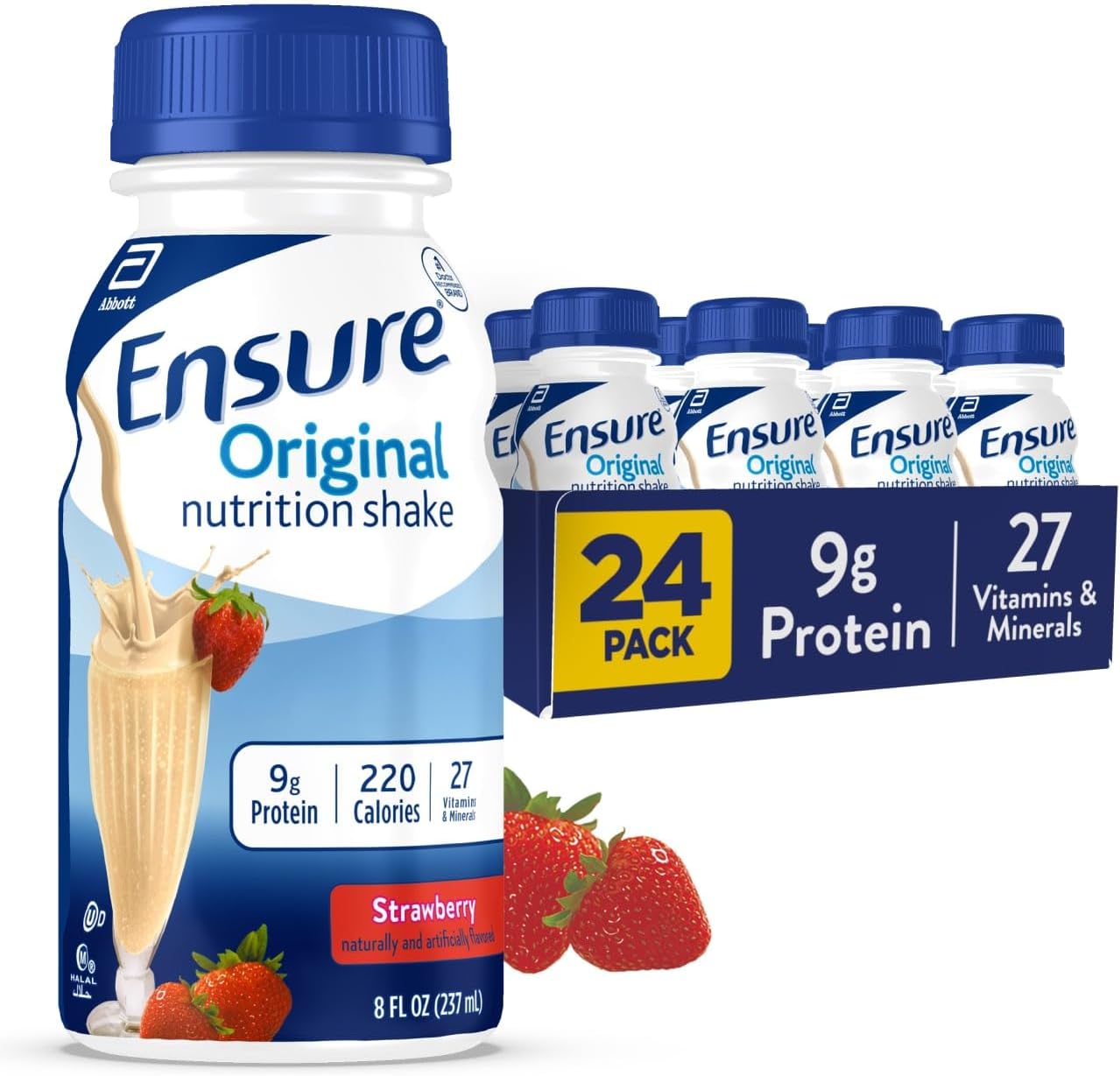 Original Strawberry Nutrition Shake | Small Meal Replacement Shake | Ready To Drink | 9g Protein, 27 Vitamins and Minerals | 8 fl oz - 24 Pack
