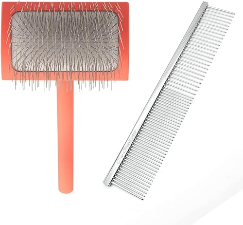 Chis Christensen - Paquete de peluquería Cepillo para perro grande G Slicker mediano, perfecto para garabatos, pasadores pulidos en ángulo 000 7.5