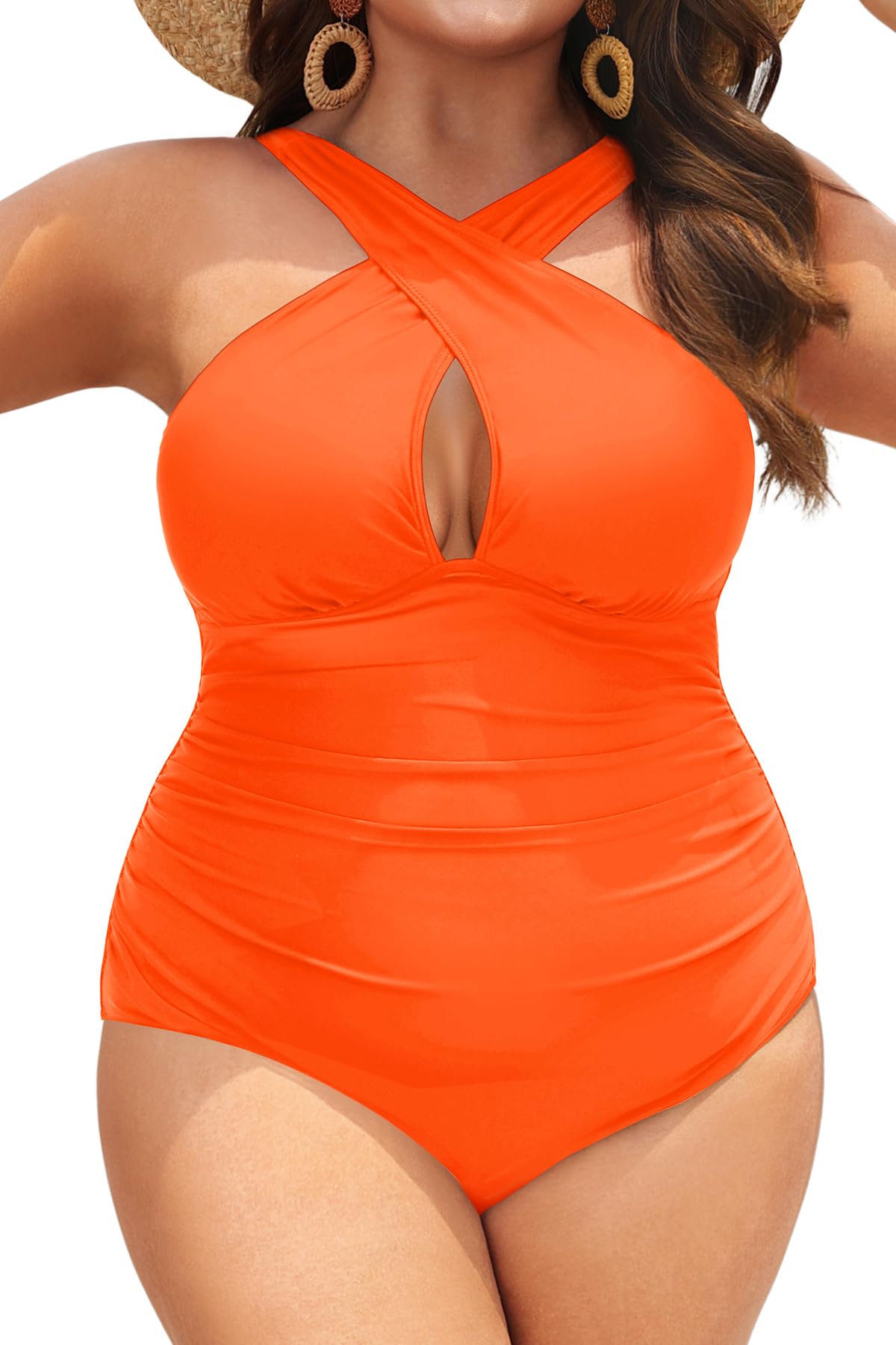 Daci Womens Front Cross Plus Size One Piece Swimsuits Tummy Control Keyhole Bathing Suits Swimwear