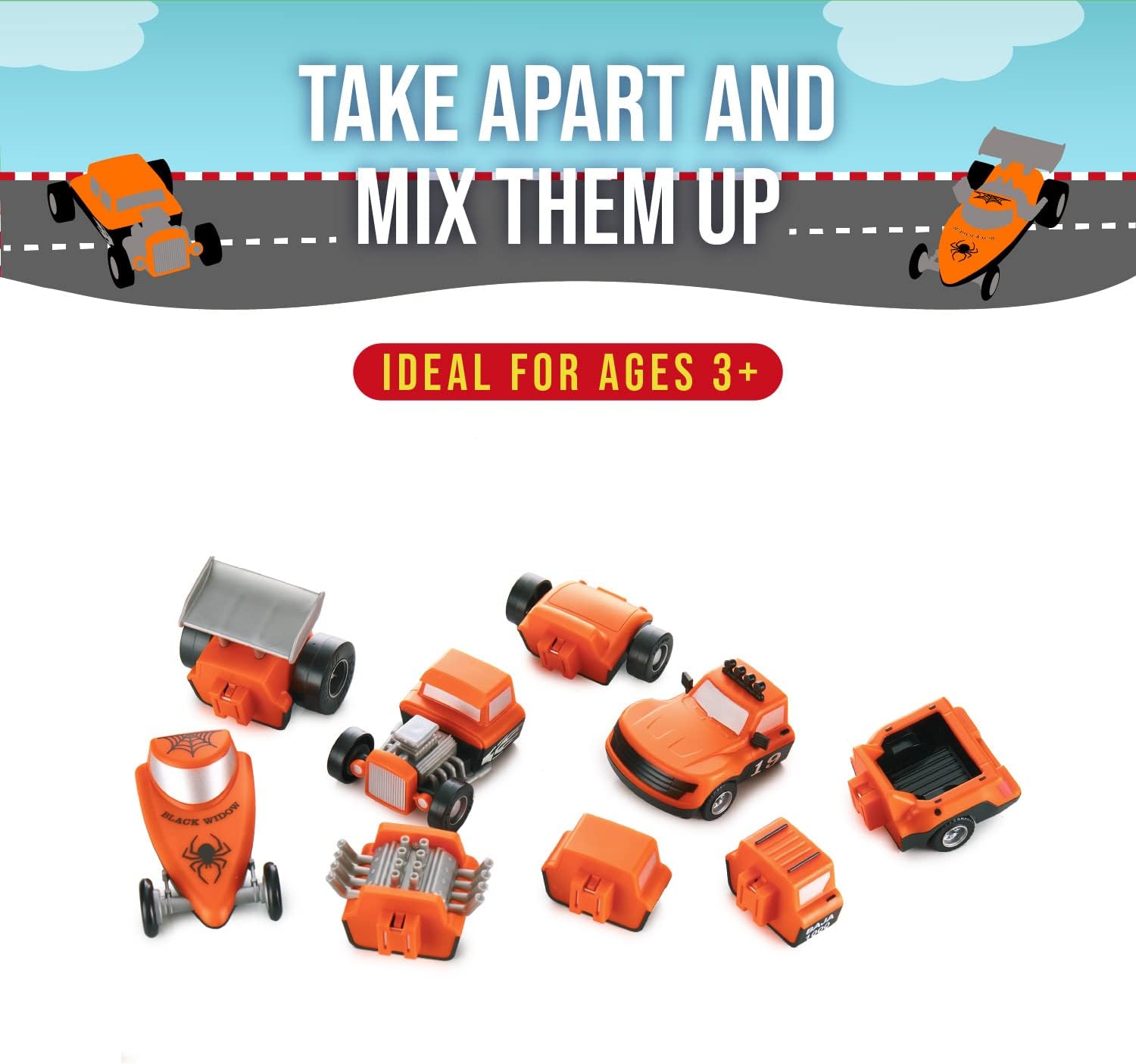 POPULAR PLAYTHINGS Magnetic Vehicles for Toddlers 1-3, Mix or Match Car Toys, Set of 3 Gift for Kids - Race Cars - Image 3