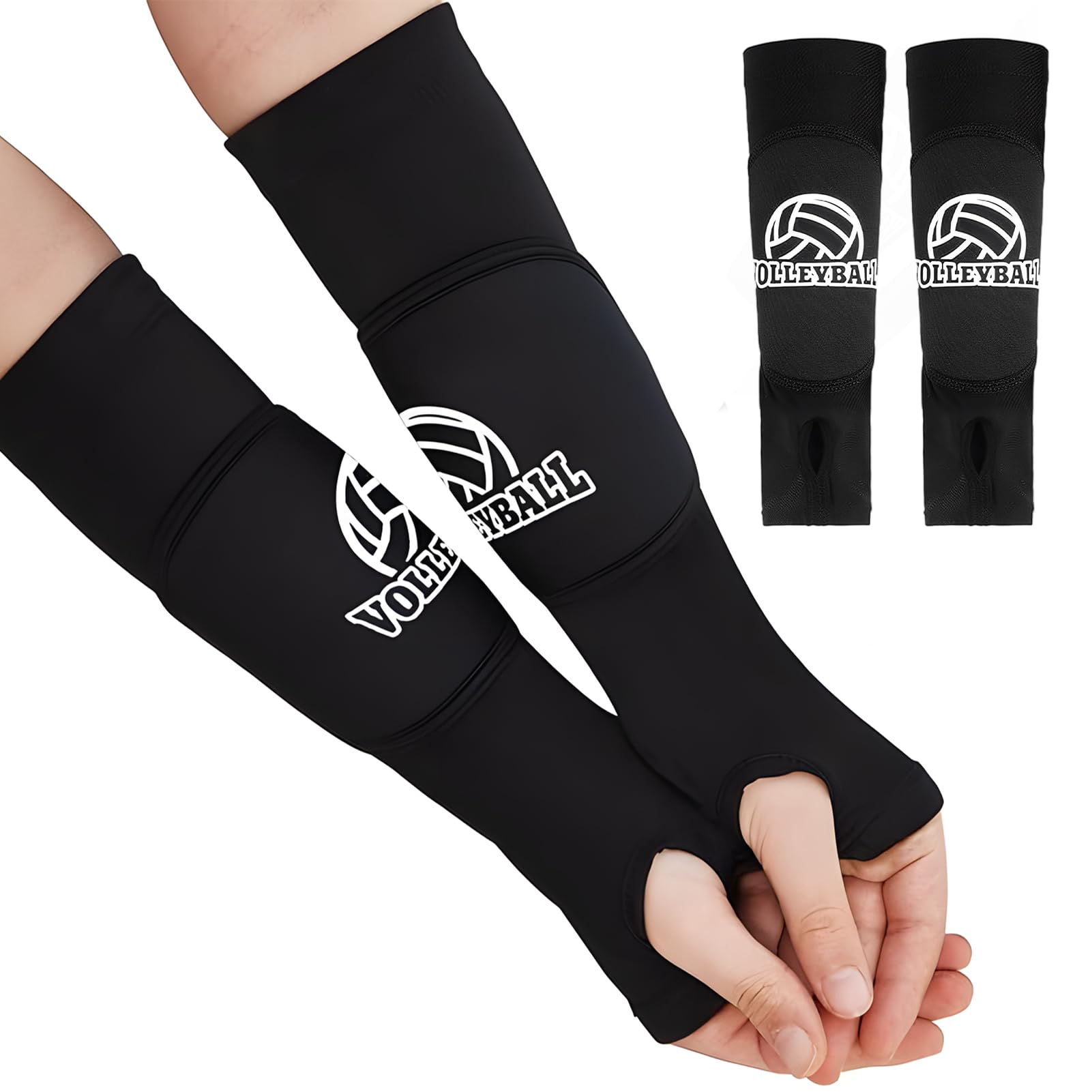 Erioscar 1 Par Volleyball Mangas Protectoras para Brazos, Manguitos Voleibol, Coderas de Compresión, Mangas Deportivas para Antebrazo, con Almohadilla Protectores y Orificio para el Pulgar (Negro)